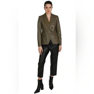 LOVE TOKEN Nellie vegan leather double breasted chocolate brown blazer sz L